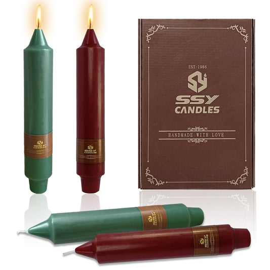 7 Inch Red Green Short Taper Candles Set of 4, Handmade Unscented Tapered Candles, Candle Stick Dinner Candles for Wedding Table Candlesticks Home Decor