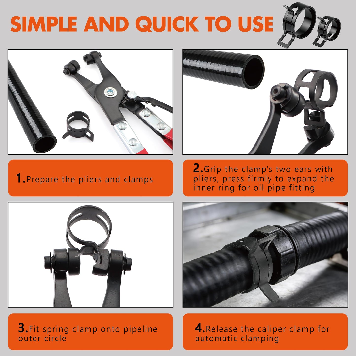 352Pcs 6-25mm Spring Band Hose Clamps Kit with 3 Essential Tools,Constant Tension Steel Clamps for Fuel Lines,Automotive,Silicone Tubes,Radiator Hoses