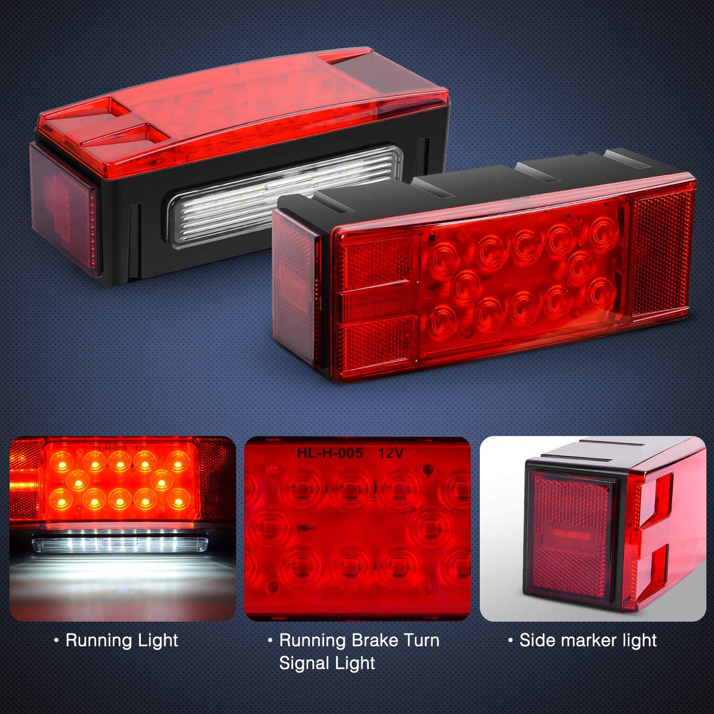 Nilight TL-20 2PCS Submersible Kit Low Profile Rectangular LED Stop Tail Turn Signal Side Marker Light on 12V RV Pickup Trucks Marine Boats Trailers