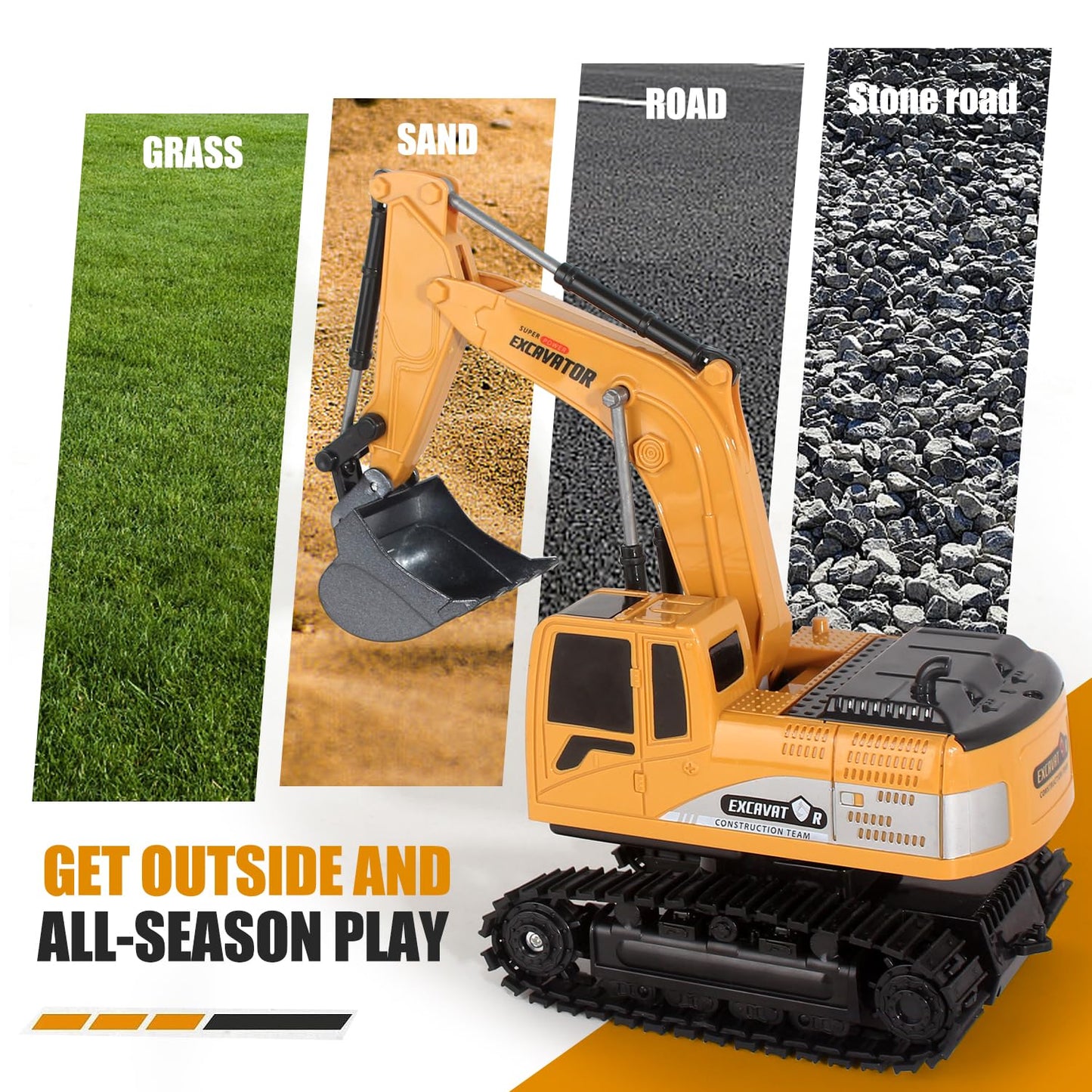 Jiakora Remote Control Excavator Toys for Boys, RC Excavator Toy for Boys 3 4 5 6 7 8 Year Old Kids Christmas Birthday Gift，RC Digger Truck Construction Vehicles with Metal Shovel & Light