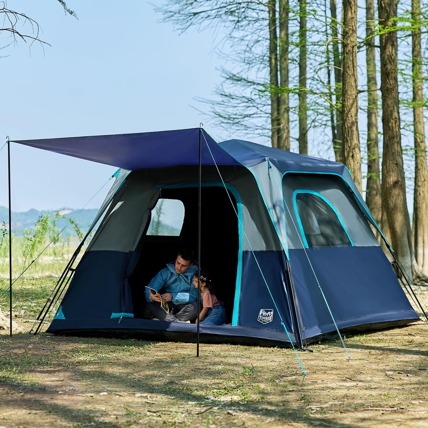 TIMBER RIDGE 5-6 Person Blackout Design Camping Tent, 60s Easy Setup Instant Cabin Tent for Family with Rainfly, Water-Resistant, 9' x 9' x 72" for Outdoor Adventures Gatherings