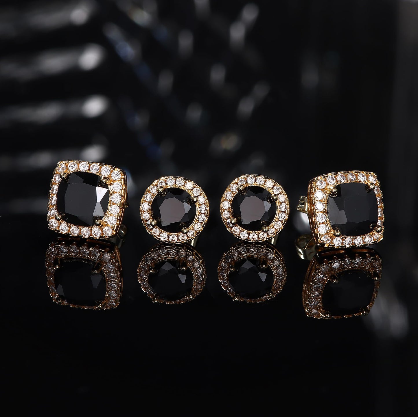 Hayoso Cubic Zirconia Stud Earrings for Women Men Sterling Silver Earring Post Hypoallergenic 14k Gold Plated Round&Square Earrings Gold&Black
