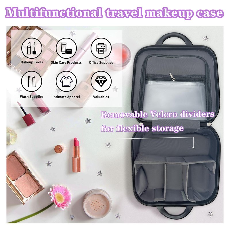 14 Inch Hard Shell Makeup Case, Mini Suitcase Vanity Case, Multi-Purpose Waterproof Hard Shell Cosmetic Case, Travel Cases for Toiletries Portable Makeup Organizer Hand Luggage for Women (Pink)