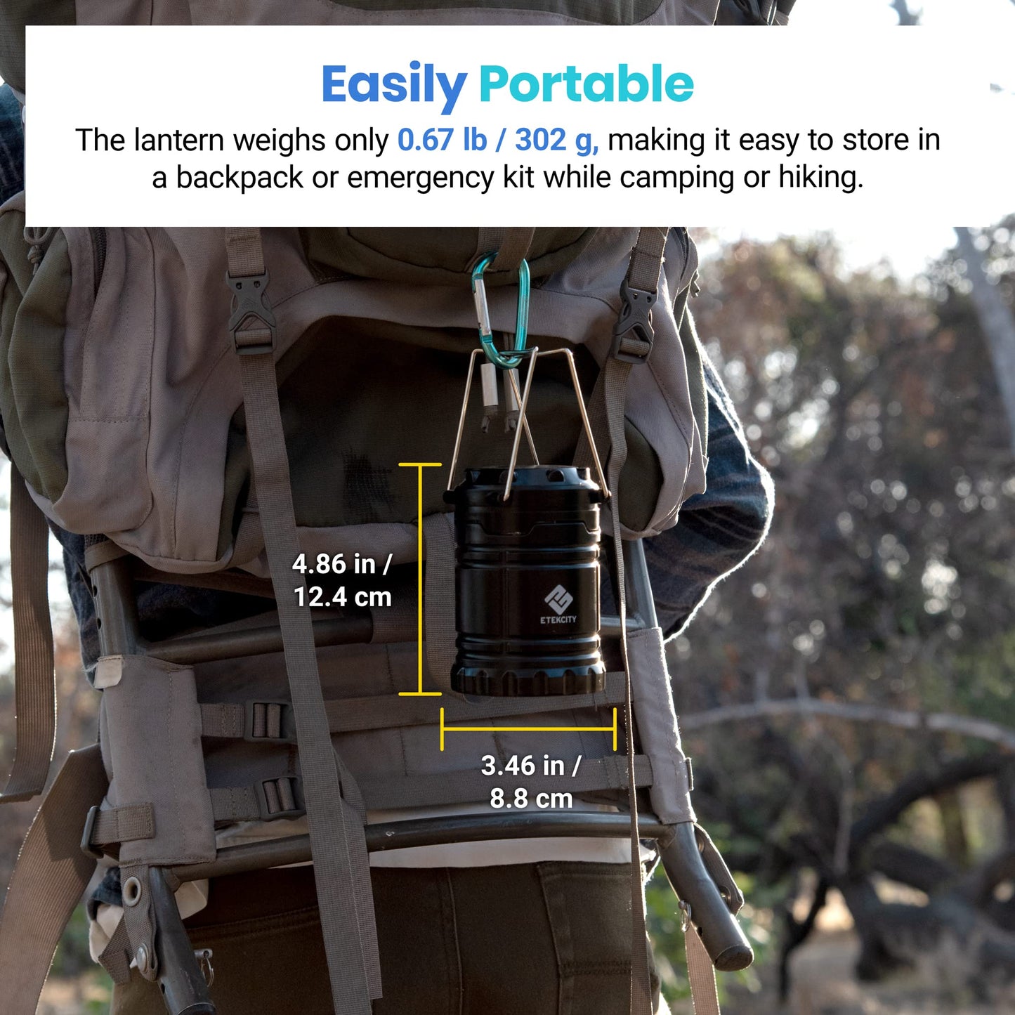 Etekcity Lantern Camping Essentials Lights, Led Flashlight for Power Outages, Battery Operated Lamp for Emergencies, Survival Gear, Hurricane Preparedness Items, Water Resistant, 2 Pack, Black