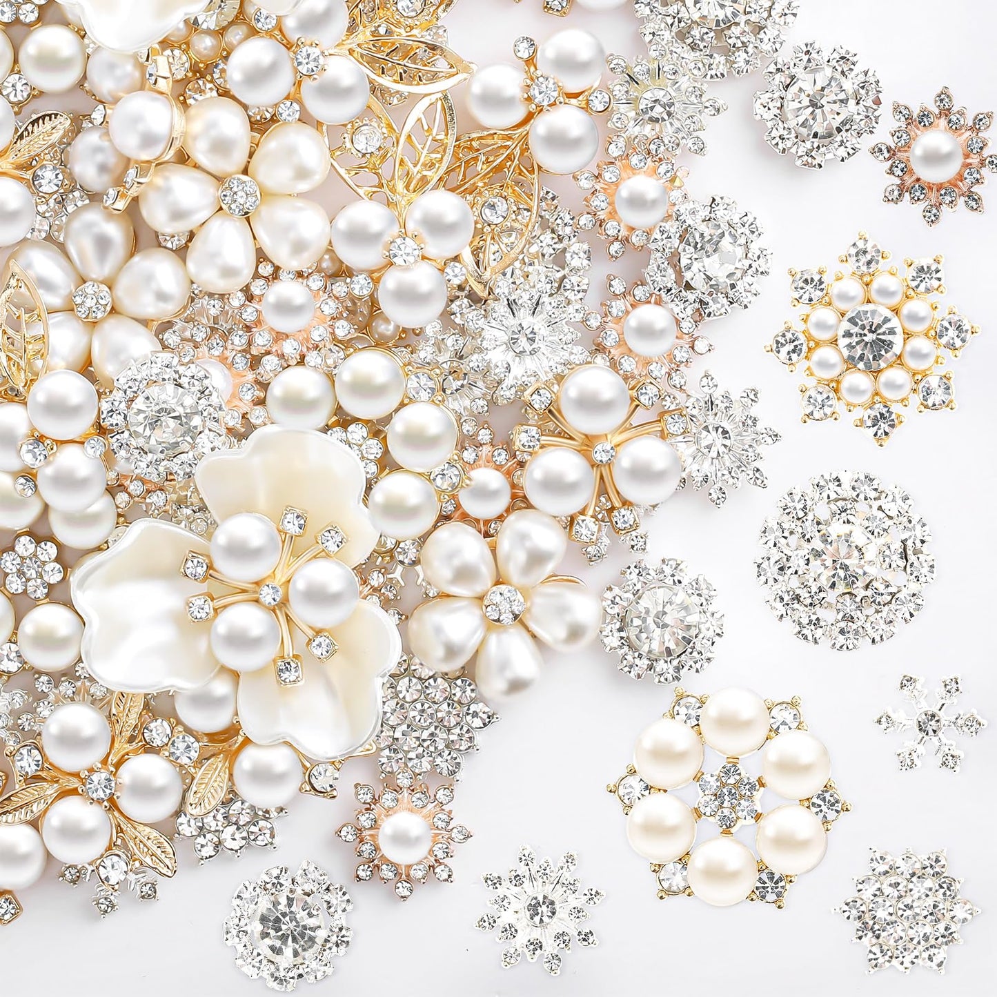 Wavwavw 160 Pcs Flat Back Pearls Rhinestone Buttons for Crafting Faux Pearl Embellishments Bulk for Jewelry DIY Craft Wedding Bouquet Hat Dress Hair Gift Decoration Party Accessories (Gold)