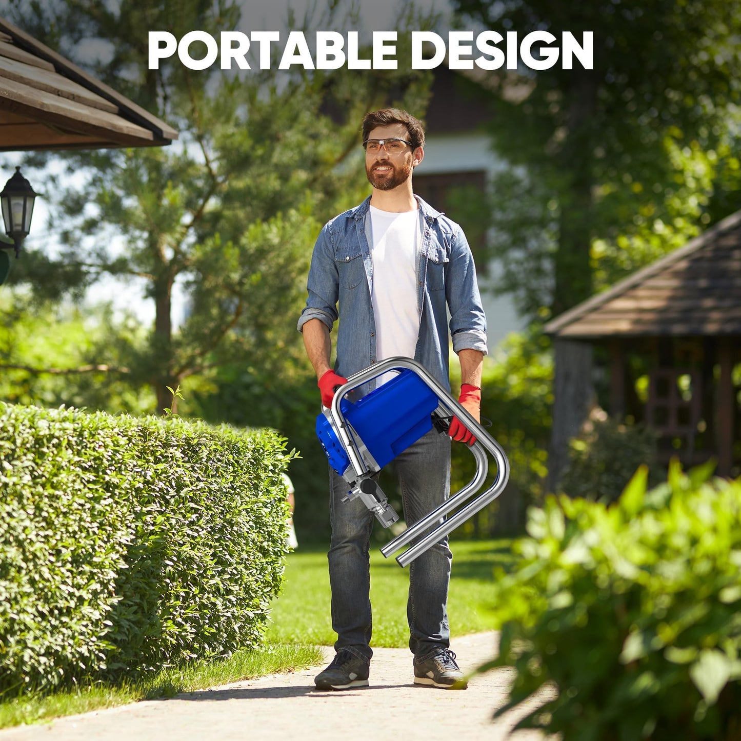 POXURIO 1200W Airless Paint Sprayer, 3300PSI High Efficiency Electric Paint Sprayer with Extension Rod, Thinning-Free Stand Airless Sprayer for Home Exterior and Interior, Garage, Deck, Furniture