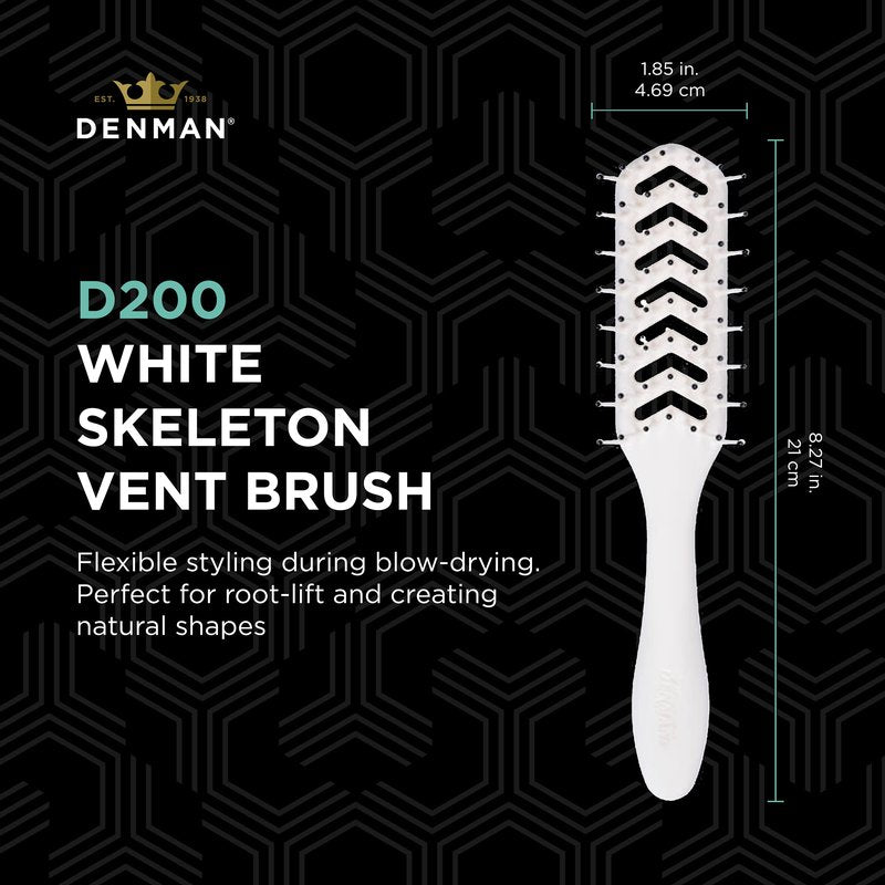 Denman D200 Flexible Vent Brush for Blow Drying - Styling Hair Brush for Wet Dry Curly Thick Straight Hair - For Women and Men (White)