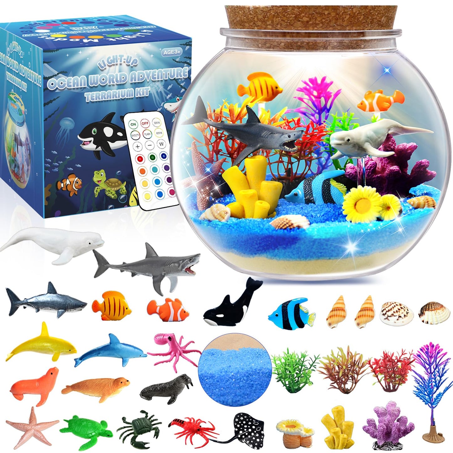 kiddgroo Unicorn&Ocean Light Up Terrarium Kit for Kids,Unicorn & Sea Animal Toys Birthday Gifts for Kids Ages 4-12 Year Old, DIY LED Night Light Craft Kit