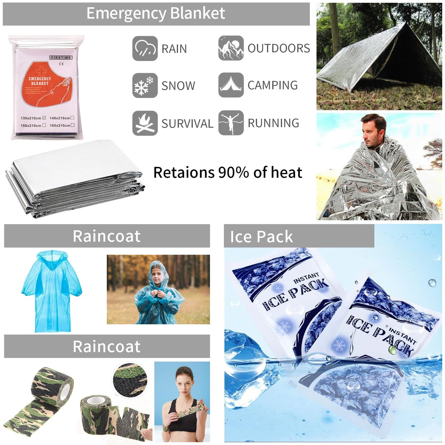 GPUSFAK 145 Pieces Emergency Survival Camping Kit, Molle First Aid Kit with Splint for Trauma Wound Care Blow Out for Outdoor Tornado Preparedness Kit, Black