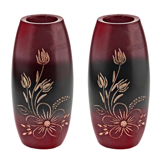 AeraVida Bold and Vibrant Flower Garden Red Mango Tree Wood Flower Vase | Hand-Carved Decorative Wooden Vase for Home or Office | Rustic Nature-Inspired (3 in (Diameter) x 6 in (Tall), 2, 2)