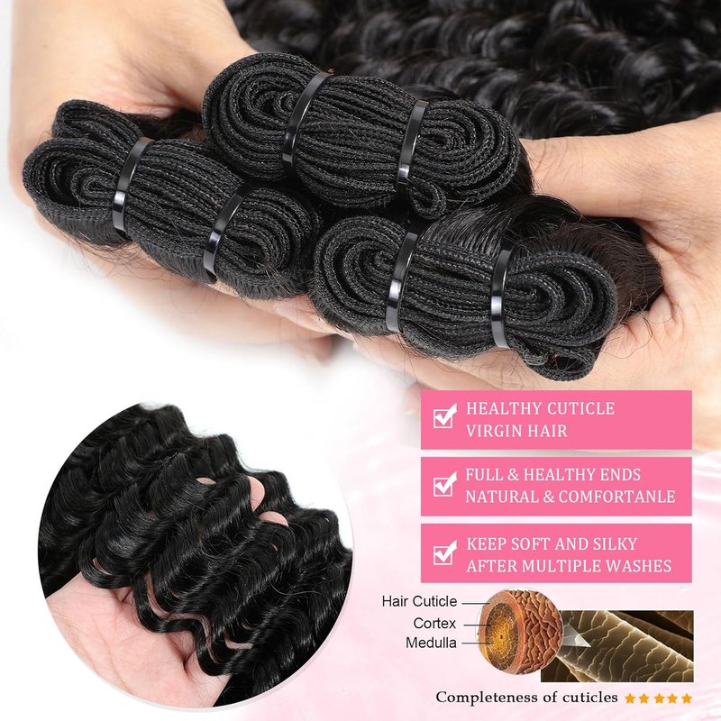 Deep Wave Bundles - 18 Inch Indian Human Hair Weave | 100% Unprocessed Raw Quality