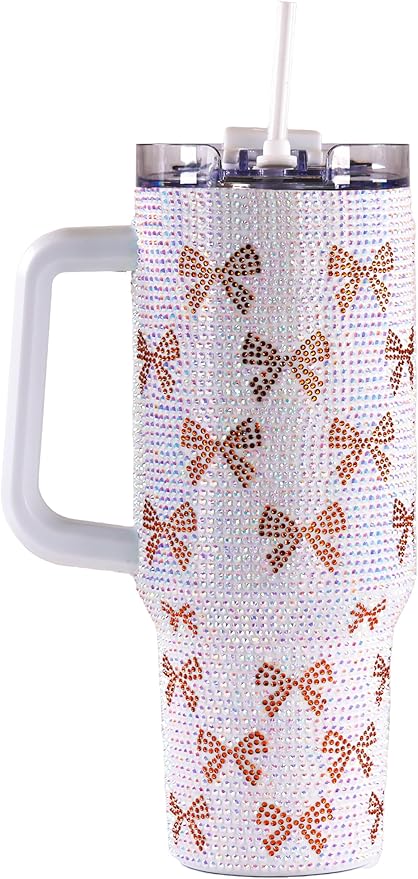 Simply Southern | 40 oz Tumbler with Straw and Lid | Insulated Cup Reusable Stainless Steel Water Bottle Travel Mug Cupholder Friendly | Great Gifts (Sequined -Bow White)