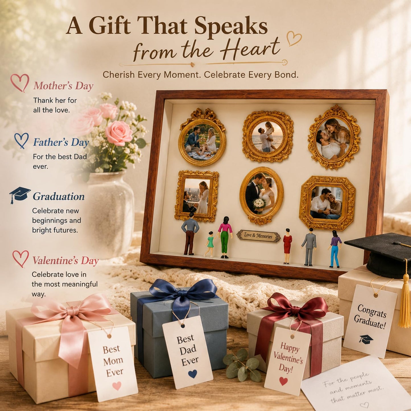 14.6" x 11.6" Spacious Silhouette Shadow Box Frame, DIY Mini Museum Kit with Larger Inner Frame & Figurines Build Your Own Museum of Us, Gift for Birthday Anniversary & Valentine's Day, Silhouette Box