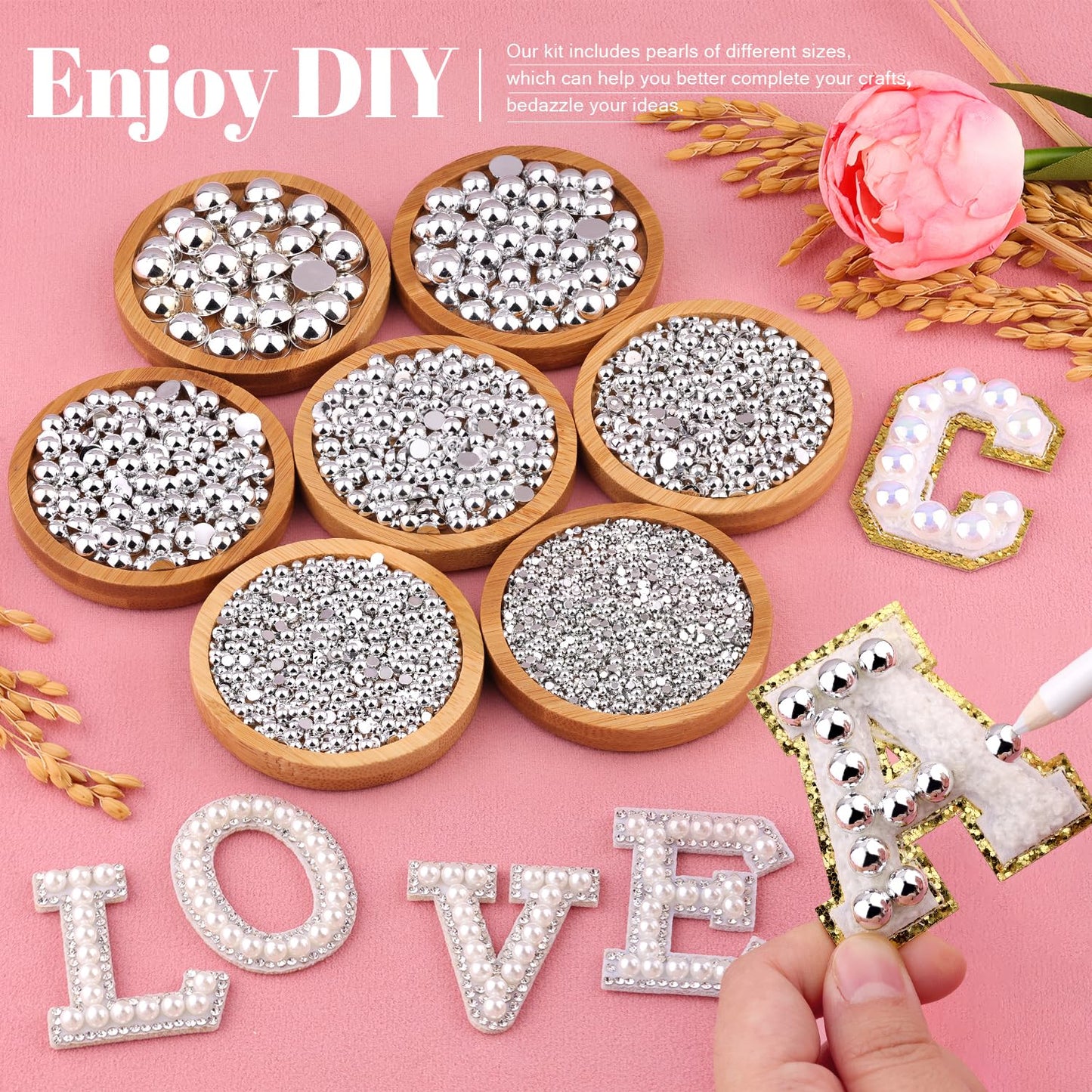 11000Pcs Flatback Pearls for Crafting(Silver), Assorted Size 2/3/4/5/6/8/10mm Half Pearl with 3Pcs 10ml B7000 Jewelry Glue, Bedazzling Bead for Crafts Clothing Tumblers Shoes Embellishment Nail Art