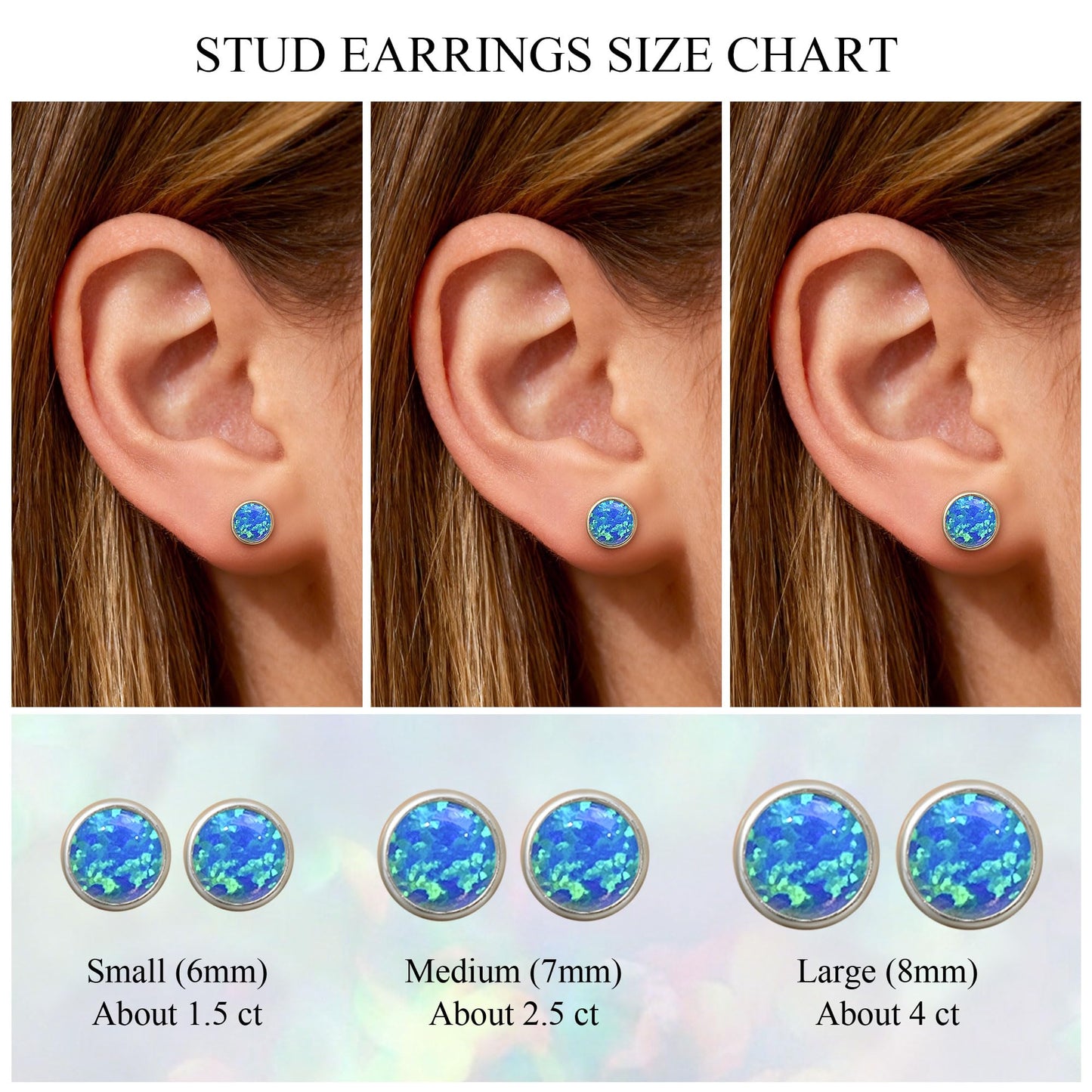 JiayangJY Silver Blue Fire Opal Stud Earrings for Women 18K White Gold Plated Sterling Silver Round Shape 8mm Opal Earrings with Push Back