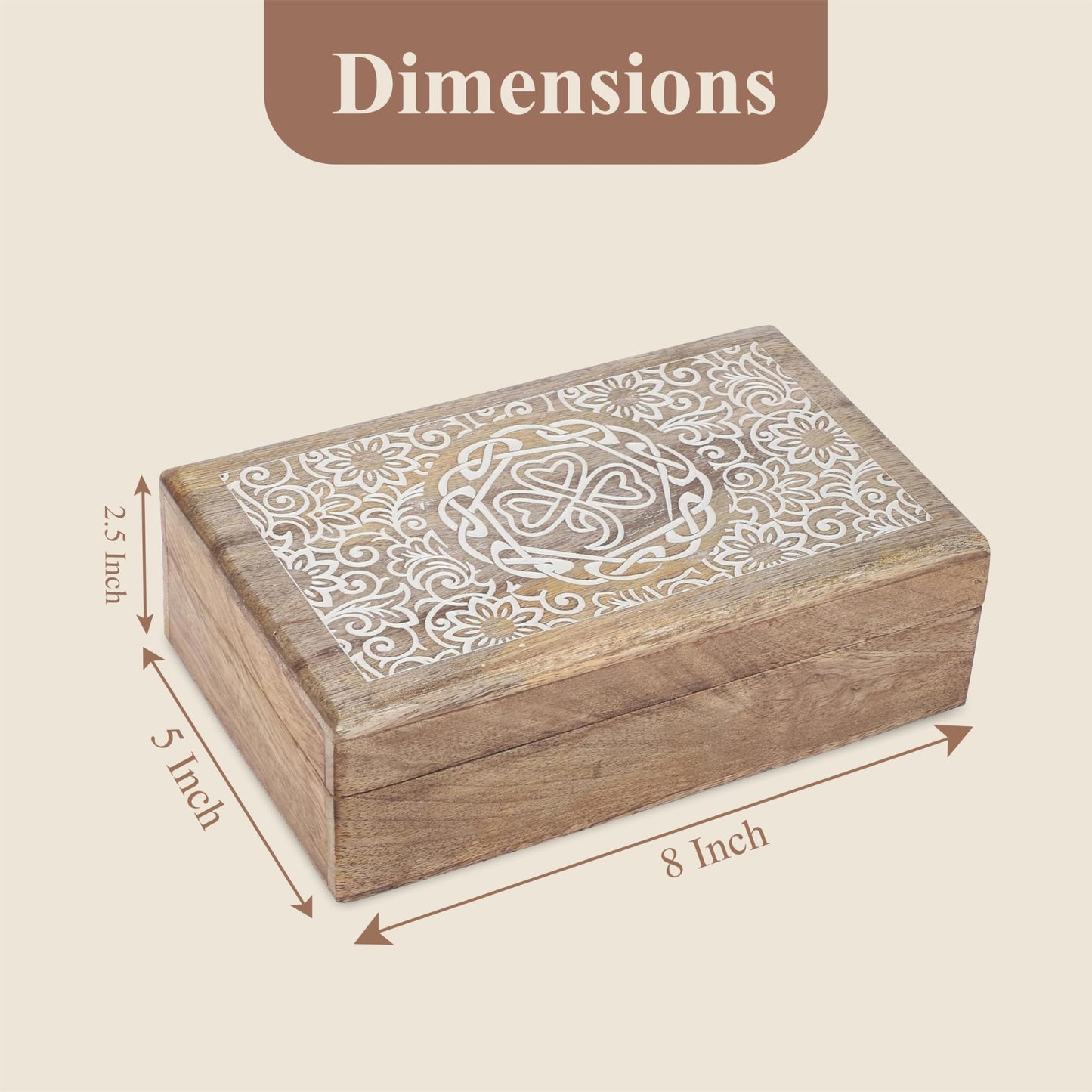 Ajuny Mango Wood Jewelry Box – Hand-Carved Celtic Knot Keepsake/Memory Box, Decorative Trinket & Treasure Chest Organizer, Handmade Gift for Women & Men, Travel Friendly, 8x5 Inch