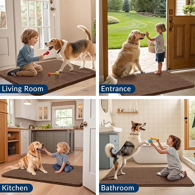 Smiry Dog Door Mat for Muddy Paws 36x24, Absorbs Moisture and Dirt Doormat, Non-Slip Washable Quick Dry Chenille Front Door Mat Indoor Entrance, Entryway Carpet for Inside Floor, Mocha
