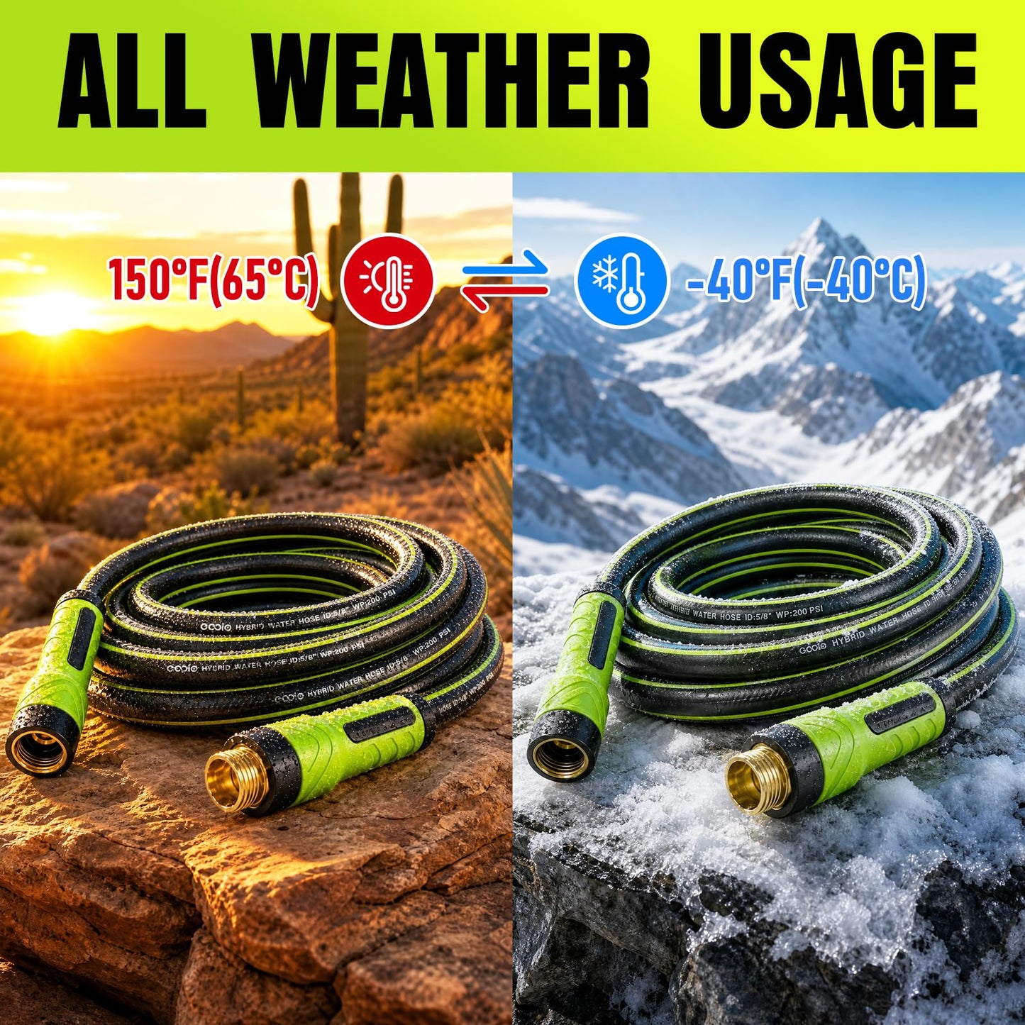 Garden Hose 50ft x 5/8", Heavy Duty Water Hose, Flexible and Durable, Kink Resistant Lightweight Hybrid Hose, Leakproof Yard Hose with Male to Female Fittings