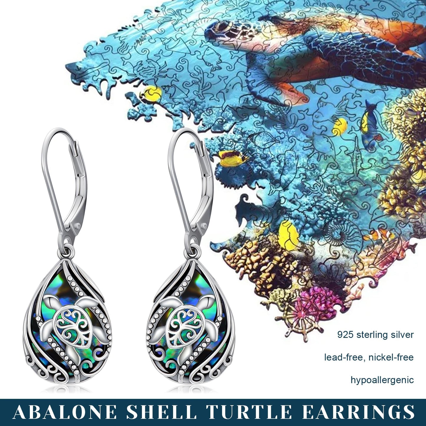 YYmqmq Abalone Turtle Earrings for Women 925 Sterling Silver Tree of Life Dangle Earrings Ocean Jewelry Sea Turtle Gifts for Women Girlfriend Mom