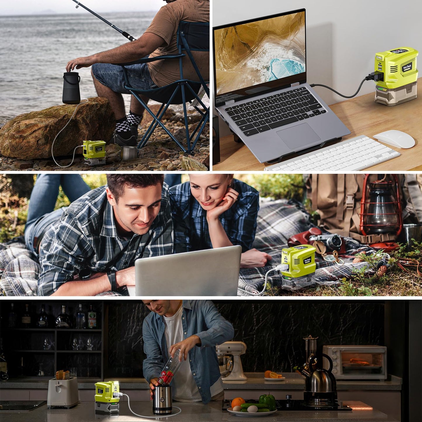 Real 200W Power Inverter Compatible with Ryobi 18V, VoLtTech Battery Inverter 18V to 110V-120V, Phone Charger USB Charger Adapter Power Adapter with 2 USB Ports & 1 Type-C & 1 AC Outlet (No Battery)