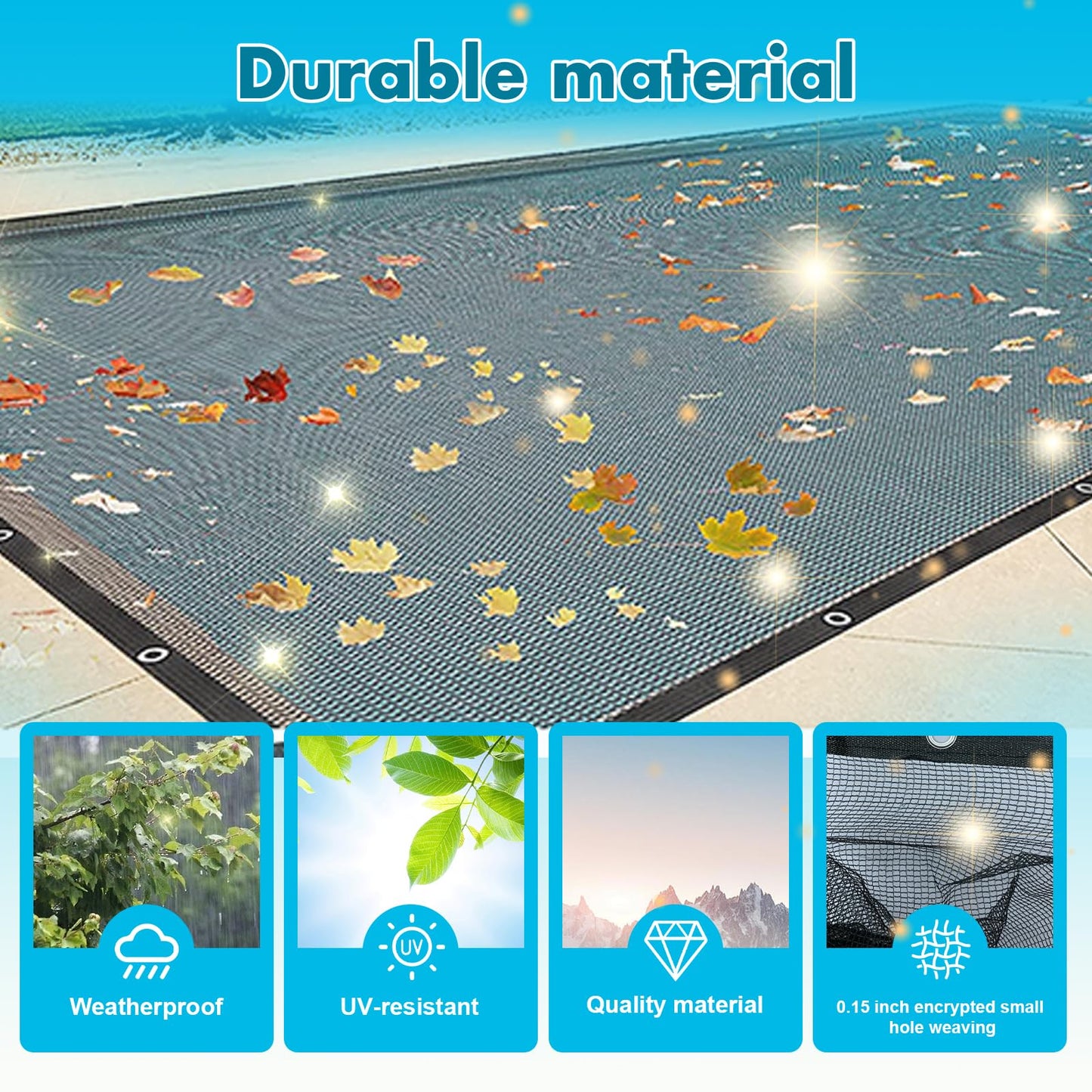 20x40 Ft Pool Leaf Net Cover For Inground Pools/Above Ground, Durable Black Mesh Swimming Pool Leaf Net Cover With Rope For Leaves and Debris, Tear Resistant, UV Resistant, and Reatherproof (20×40 Ft)