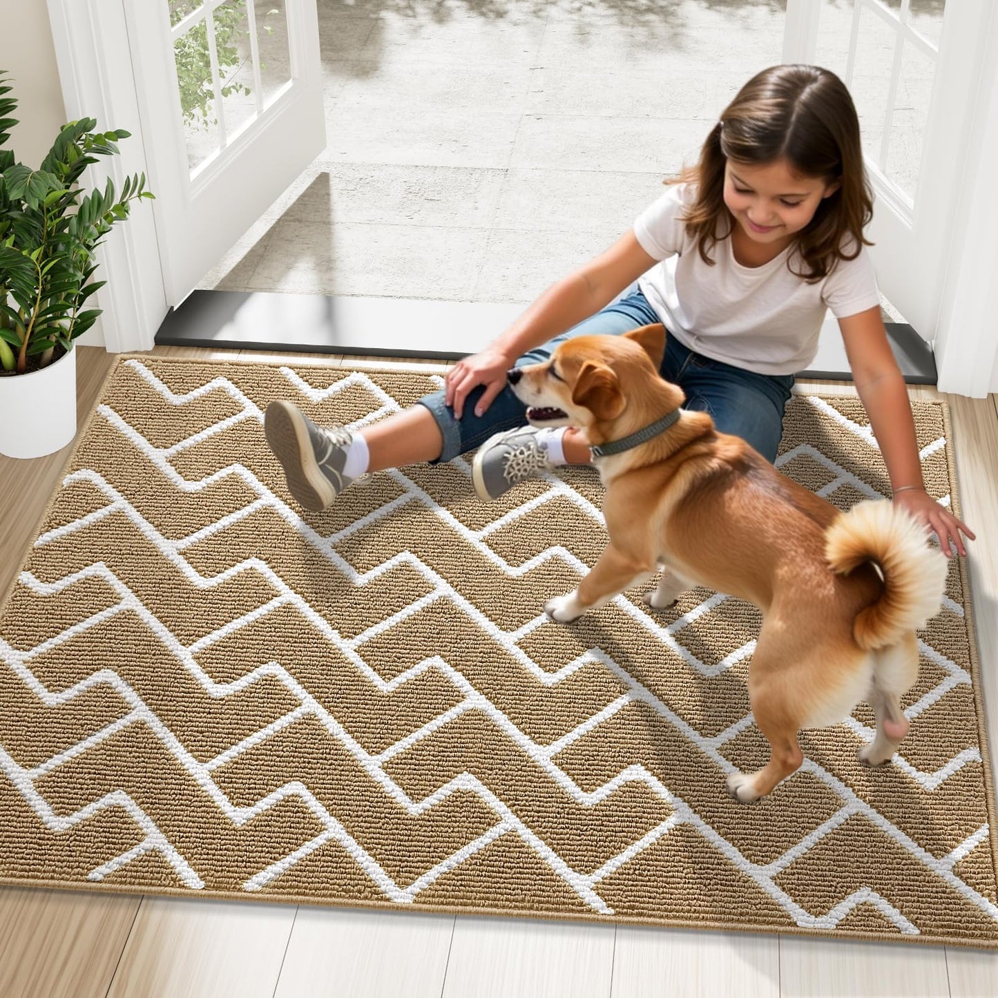OLANLY Front Door Mat, Non-Slip Rubber Backing, Dirt Resistant and Absorbent, Washable, Easy to Clean Low-Profile Indoor Doormat for Back Door, Entryway, Inside Entrance, 36x24, Beige