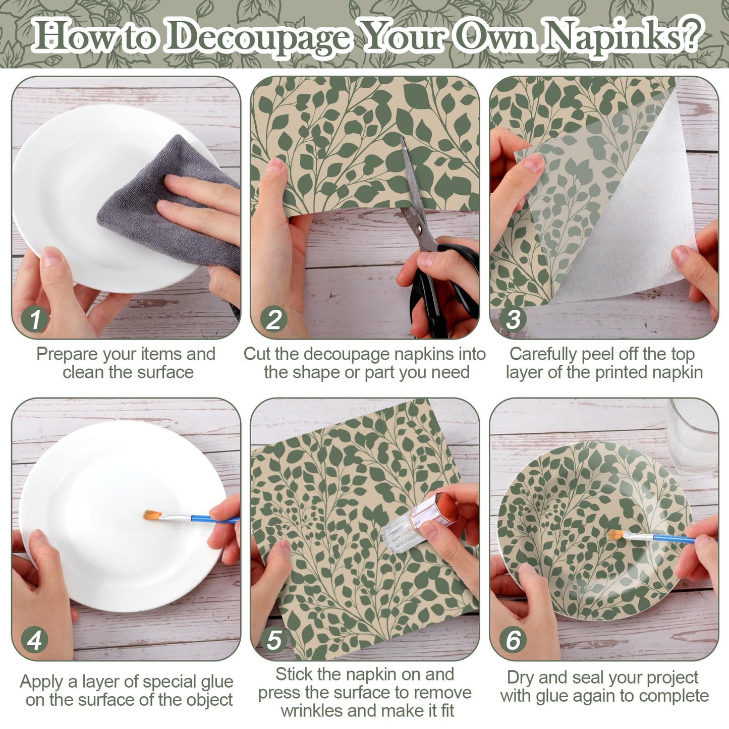 Yexiya 36 Sheet 6 Style Green Floral Paper Napkins for Decoupage Mother's Day Botanical Aesthetic Decorative Cocktail Napkin for DIY Crafting Project Furniture Home Farmhouse Decor Unfolded 13 x 13 In