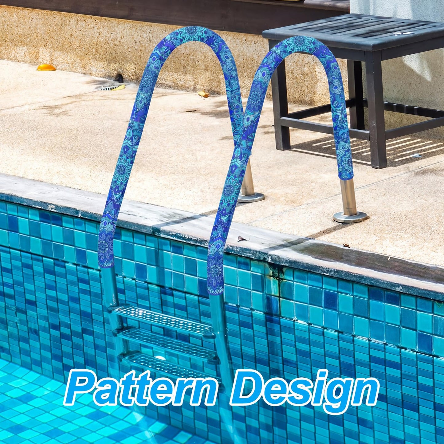 Junkin Pool Handrail Cover 8 ft Swimming Pool Ladder Hand Rail Cover with Zippers Slip Resistant Railing Mandala Rail Grip for Inground Pools Swimming Hand Railing