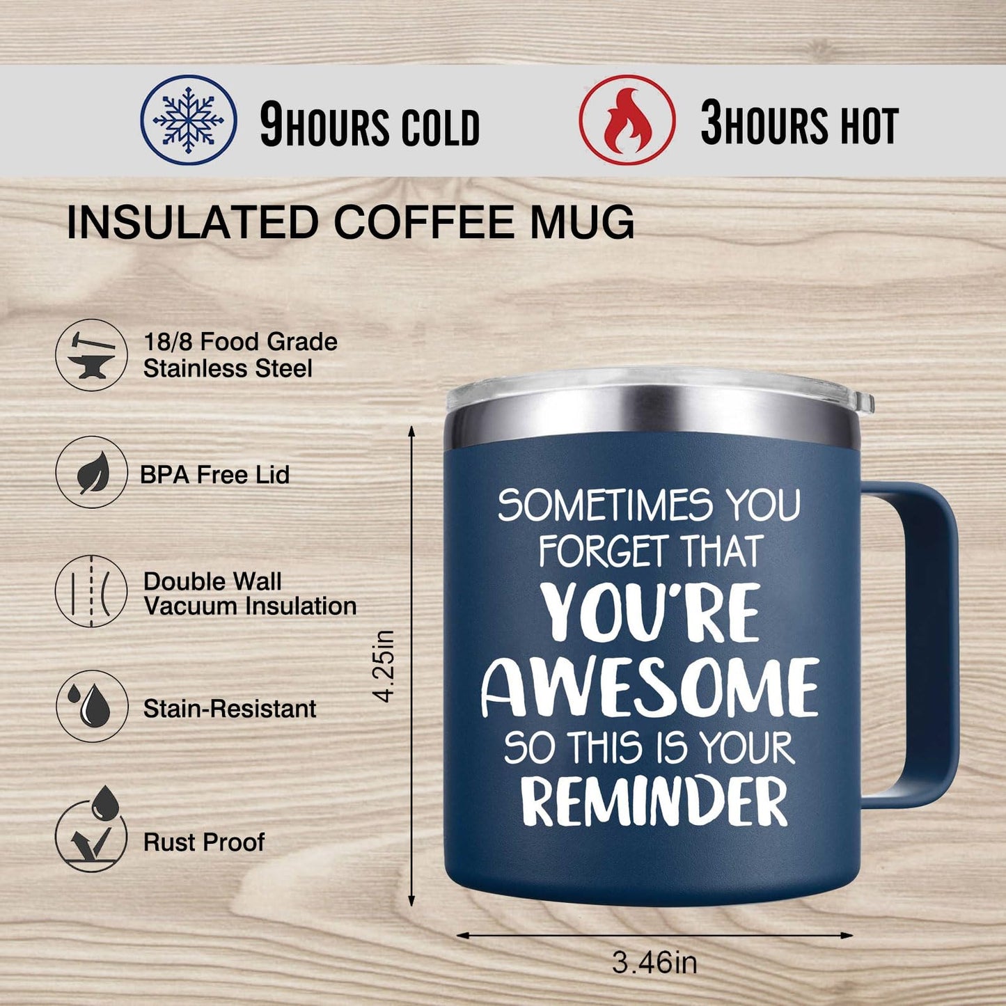 Abledn Christmas Gifts for Men - Sometimes You Forget You're Awesome Mug, Inspirational Birthday & Holiday Presents for Men, Him, Dad, Guy - 14Oz Navy Blue