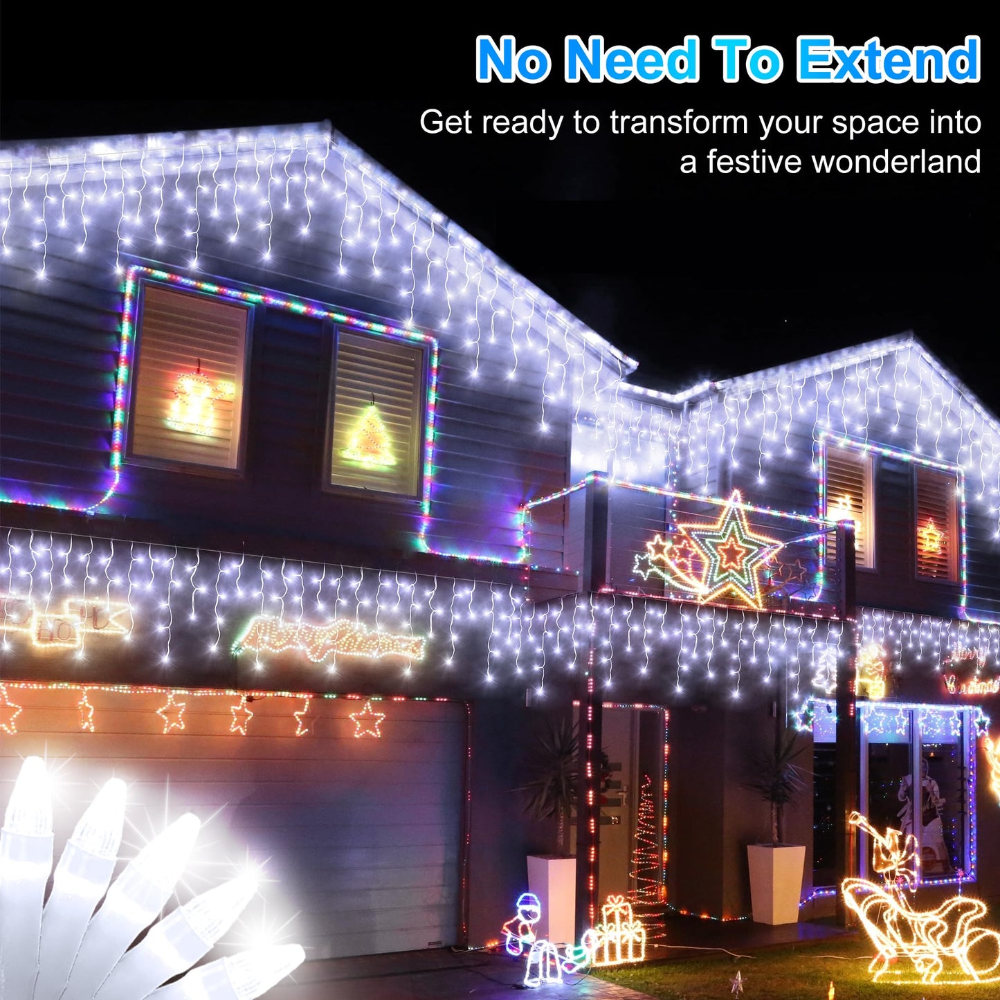 1620LED 164ft Christmas Lights, 360Drops 12 Modes Cool White Christmas String Lights Outdoor Dimmable, Waterproof Christmas Decoration Fairy Lights with Timer for Indoor Eaves Party Patio Window Fence