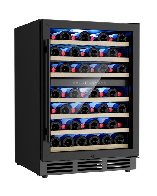 24 Inch Dual Zone Wine Fridge, 55-Bottle Wine Fridge Under Counter with Glass Door for Built-In or Freestanding, Wine Cooler Refrigerator with Removable Wooden Shelves, for Home/Bar/Office (Black)