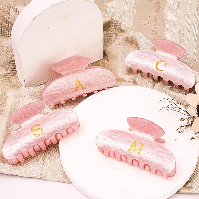 Personalized Hair Clips Hair Claws for Women - Elegant Hair Accessories for Women - Monogram Hair Claw Birthday Gifts for Her Wedding Bridesmaid Friend Sister Teacher Wife Grandma - Pink,E