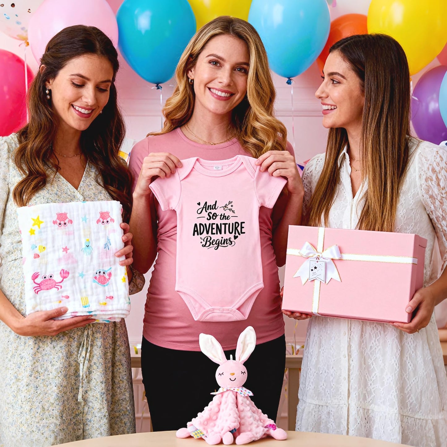 Baby Gift Basket for Newborn Girls & Boys, Baby Shower Gift Set for Girl, Newborn Baby Girl Essentials, Welcome Home, Gender Reveal Gifts for New Parents, Pink Gift Box