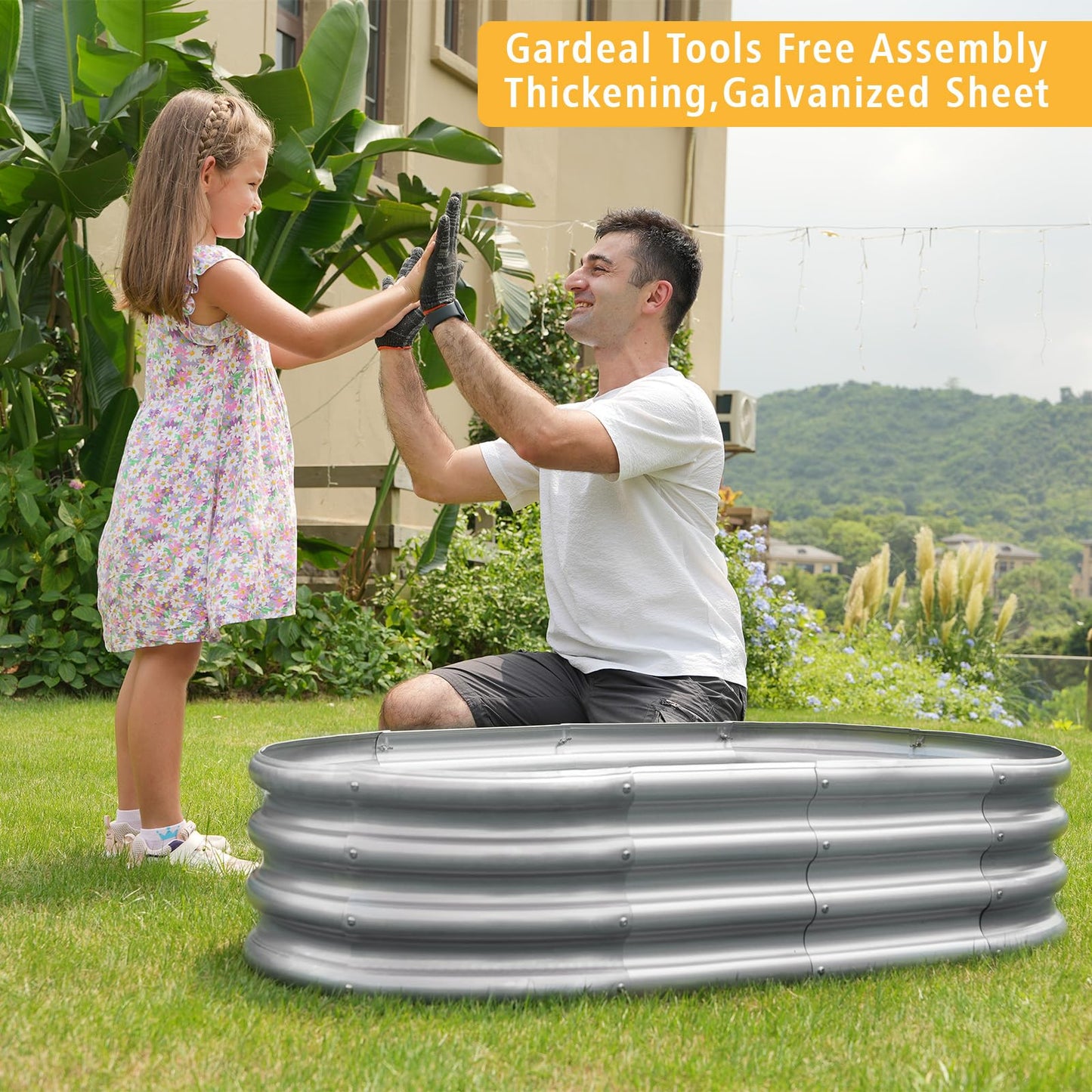 Gardeal Garden Galvanized Raised Garden Bed Kit - Metal Planter Box for Vegetables/Herbs/Flowers, Heavy-Duty Steel Outdoor Garden Box with Reinforced Edges