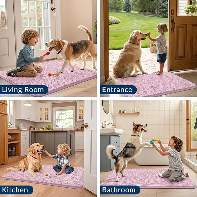 Smiry Dog Door Mat for Muddy Paws 47x24, Absorbs Moisture and Dirt Doormat, Non-Slip Washable Quick Dry Chenille Front Door Mat Indoor Entrance, Entryway Carpet for Inside Floor, Dusty Rose