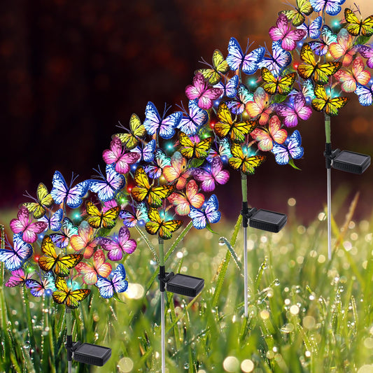 Adecorty Solar Garden Lights Solar Lights Outdoor Waterproof Decorative 4 Pack with 88 LED 68 Butterfly Solar Lights for Garden Yard Decor Christmas Decorations, Gifts for Mother's Day Mom