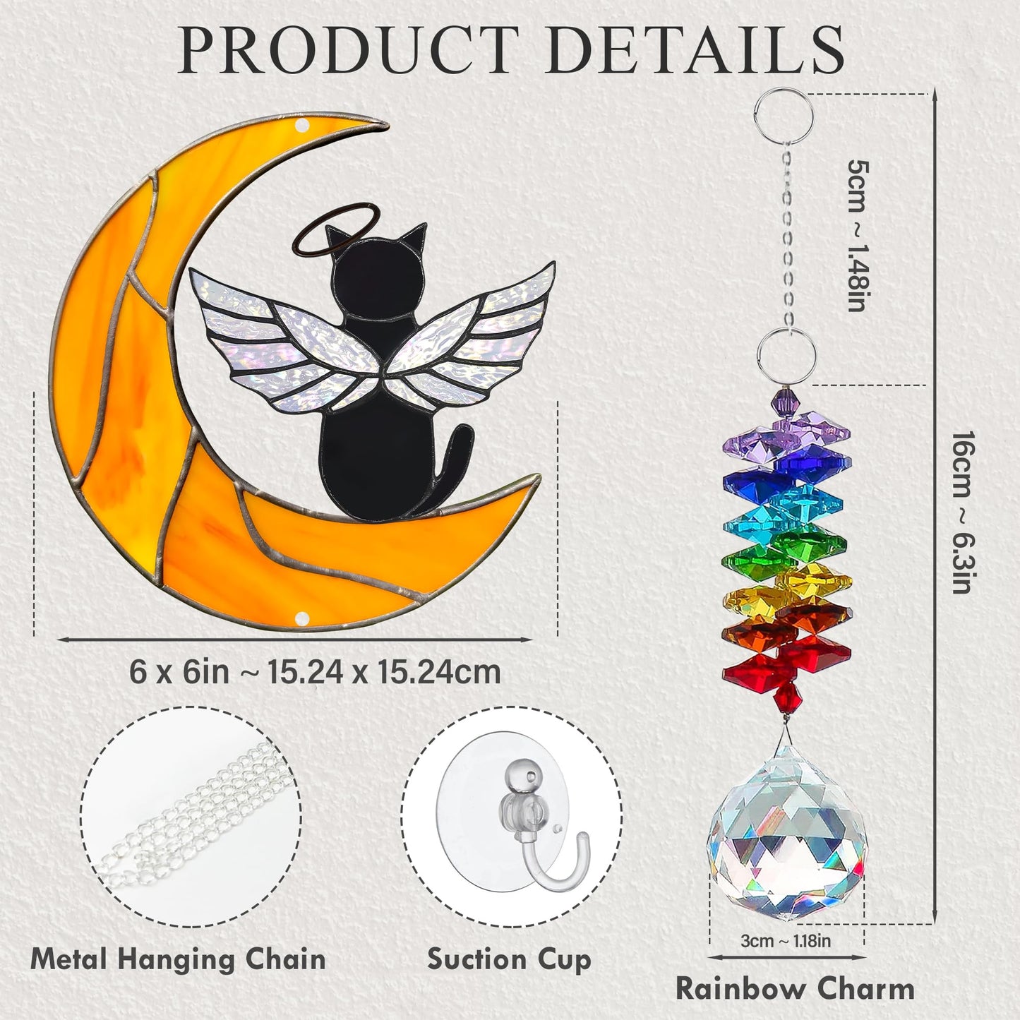 MALFIRST Black Cat Memorial Suncatcher, Angel Cat Ornament, Acrylic Suncatcher for Pet Loss Sympathy Gift, Cats Remembrance Gifts & Kitty Passing Away Gift, in Memory of Cats Window Decor