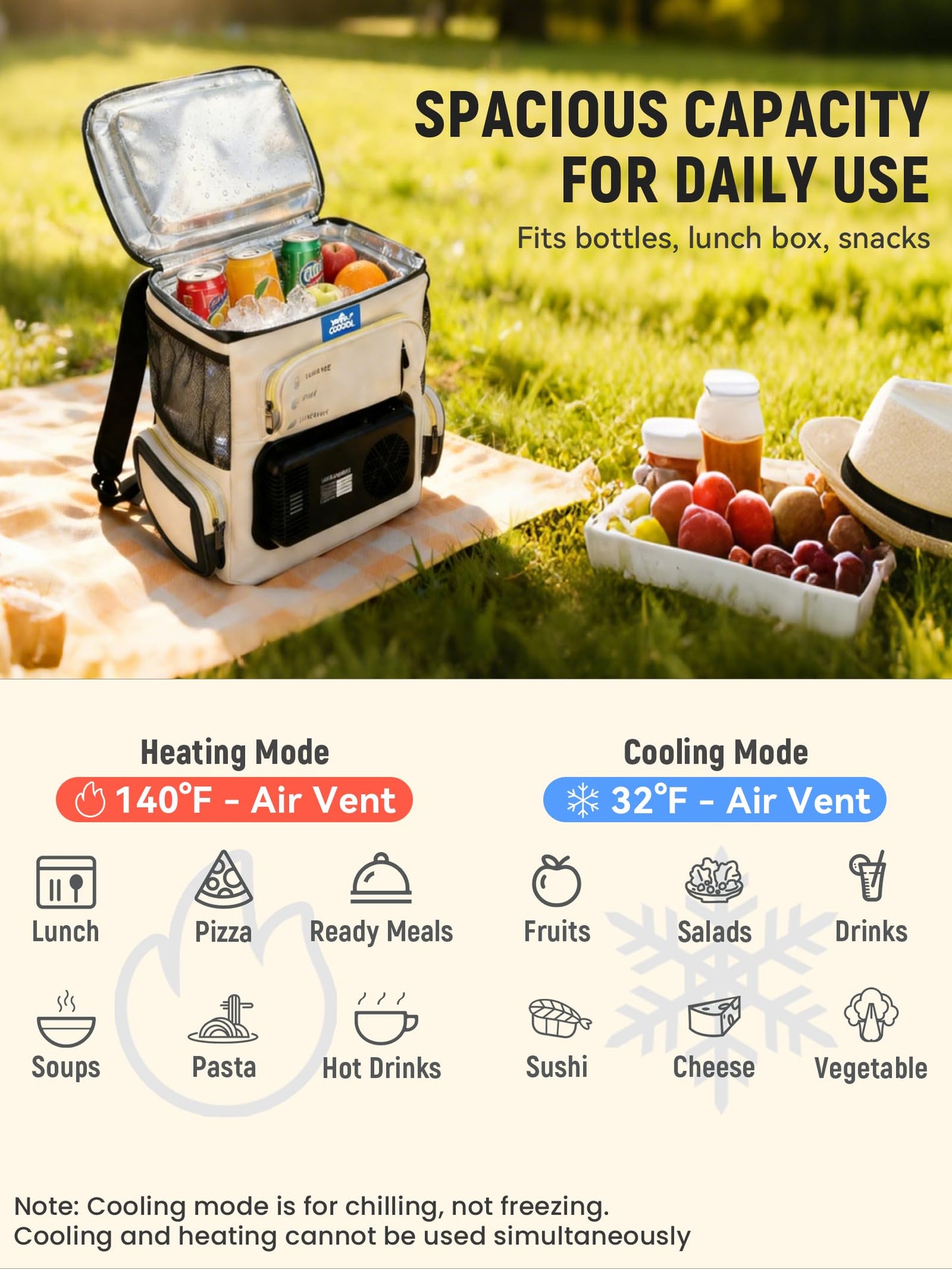 Portable Electric Cooler Bag 16Qt, Car Refrigerator & Heater with Active Cooling(32°F–140°F), Lightweight 5.5lbs Plug-in Cooler for Travel, Camping & Road Trips