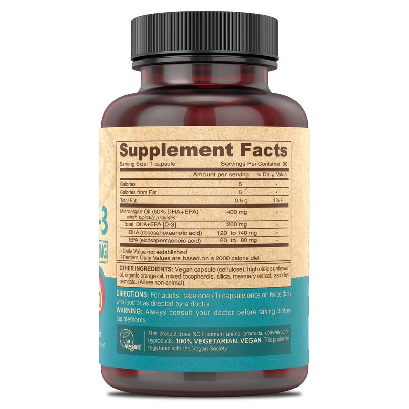 DEVA Nutrition Vegan Omega-3 DHA-EPA, from Micro Algae, Delayed Release, 90 Vegan Capsules, 1-Pack