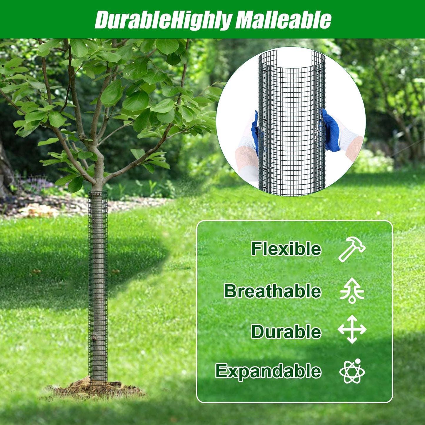 48" Metal Tree Trunk Protector - 6 Pack Mesh Tree Guards Tree Protectors with Zip Ties, Stakes, Gloves, Expandable Tree Trunk Protector Guard, Tree Protectors from Deer, Animals, Mower, Trimmers