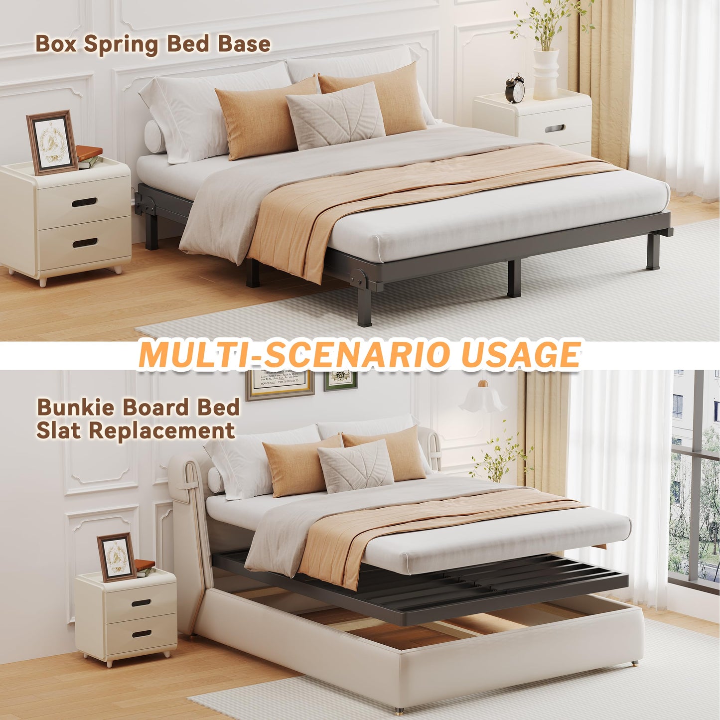 ROIL 2 Inch Queen Metal Box Spring Low Profile, Bunkie Board Bed Slat Replacement with Round Corners, 3500 lbs Capacity Heavy Duty Steel Slats, Easy Assembly, Noise Free