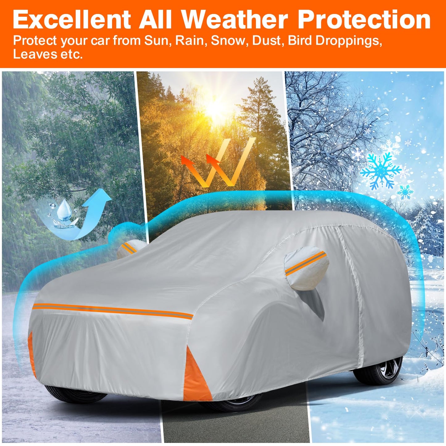 Car Cover for 2007-2026 Chevy Suburban/Cadillac Escalade ESV/GMC Yukon XL, Waterproof Custom-fit All Weather Sun Rain UV Dust Snow Protection Outdoor Car Cover with Door Zipper and Cotton Lining-Grey
