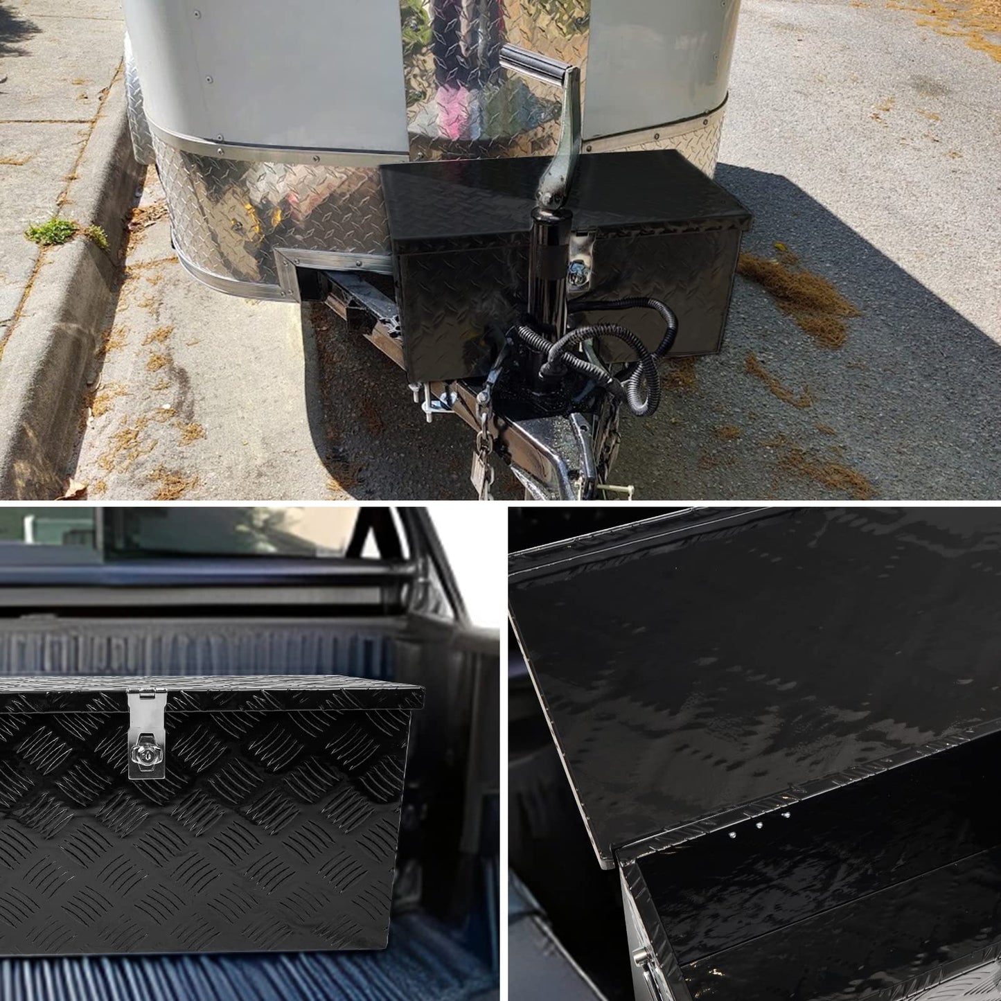 Edicapo 24 Inch Tool Box Flatbox Truck Bed Toolbox,RV Storage Organizer,Truck Tools Chest Box With Side Handle & Lock Key Compatible with Trailer Pickup,Black Aluminum 5 BarTread ToolBox(24"x10"x11")