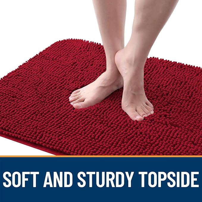 OLANLY Dog Door Mat for Muddy Paws 48x30, Absorbs Moisture and Dirt, Absorbent Non-Slip Washable Doormat, Quick Dry Chenille Mud Mat for Dogs, Entry Indoor Entryway Carpet for Inside Floor, Red