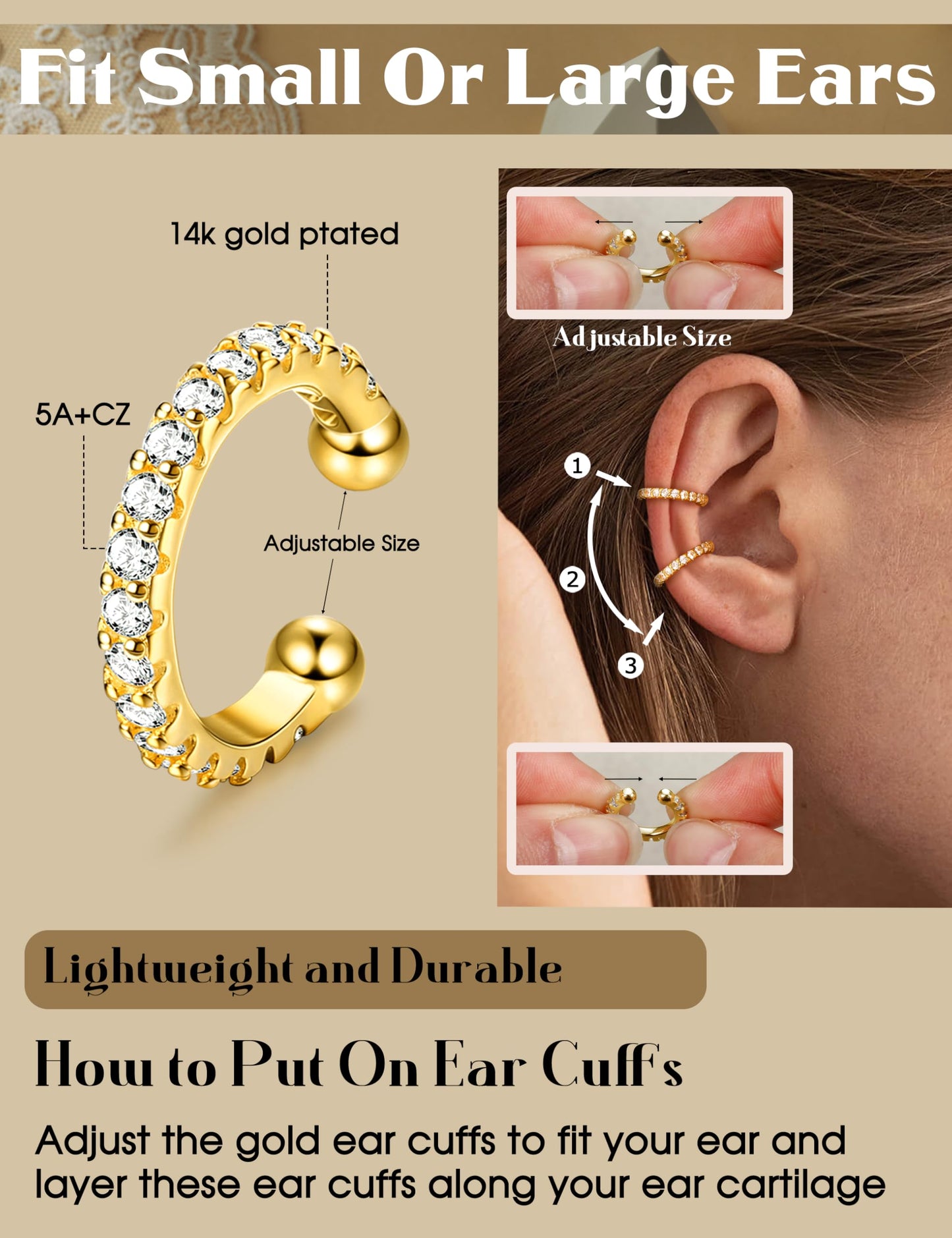 LOLIAS 4 Pairs Ear Cuffs Non Piercing - 14K gold plated Ear Cuff Earrings for Women Ear Cuff for Non Pierced Ears Clip on Cartilage Earring Dainty Adjustable Fake Earrings Set