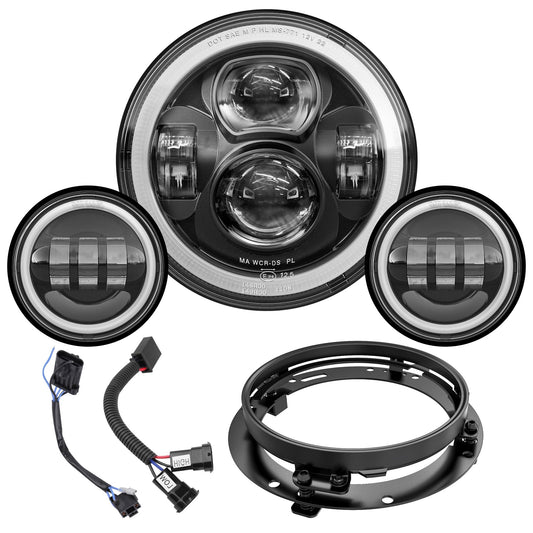 XPCTD 7 Inch Motorcycle LED Headlight 4.5" Fog Passing Lamps DOT Kit Compatible with Harley Davidson Street Glide Road King Electra Glide Fatboy Ultra Classic Heritage Softail Slim Deluxe