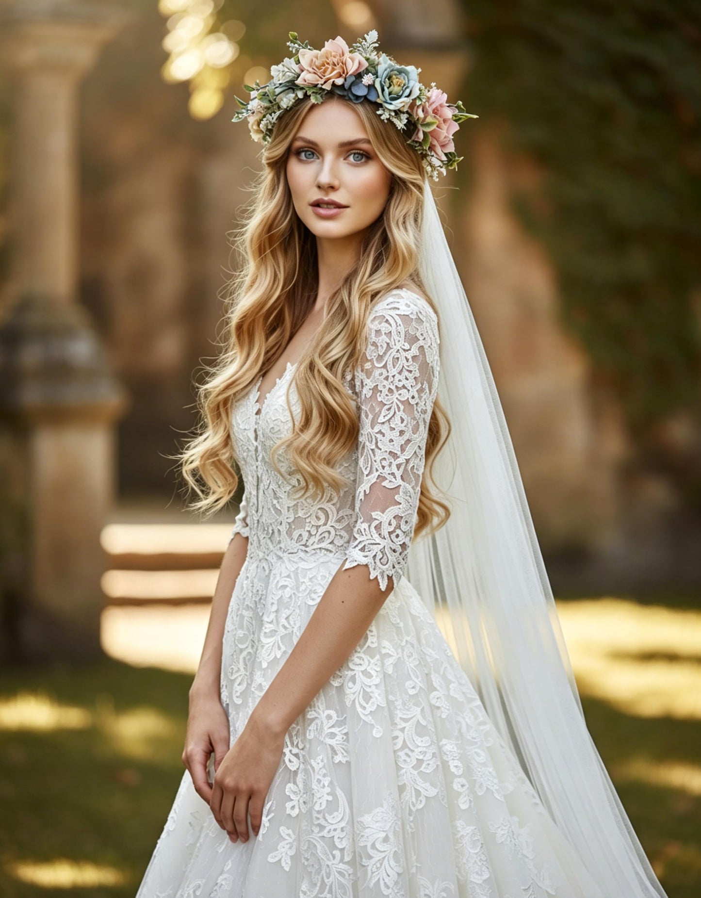 Vivivalue Women Floral Crown Adjustable Flower Headband Hair Wreath Floral Headpiece Halo Boho with Ribbon Wedding Party Photos