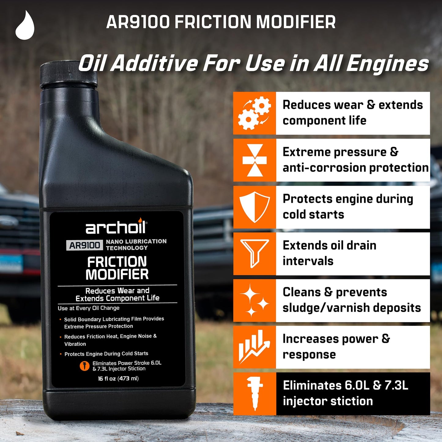 Archoil AR9100 Oil Additive (16oz) for All Vehicles - Powerstroke Cold Starts, Eliminates Injector Problems
