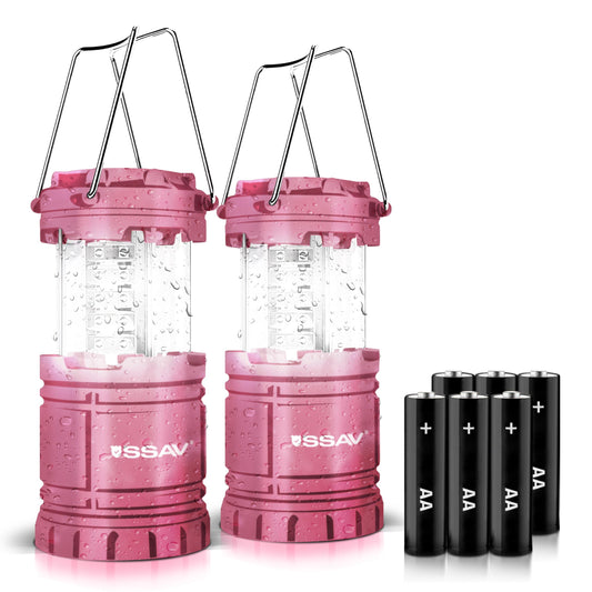 2 Pack Camping Lantern, LED Lanterns Suitable for Hurricane & Survival Kit | Emergency Flashlight for Storm, Outages | Outdoor Portable Lanterns for Garage, Basement, Cars & Trucks | Pink