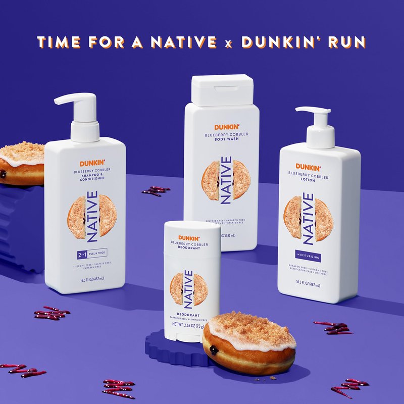 Native Deodorant | Limited Dunkin Donuts Edition | Aluminum Free with Baking Soda, Probiotics, Coconut Oil and Shea Butter | Blueberry Cobbler 2.65oz